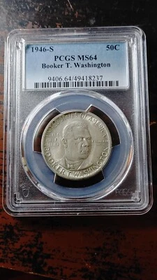 1946 S Booker T Washington Commemorative Silver Half Dollar PCGS MS64    4417 - Image 1 of 4