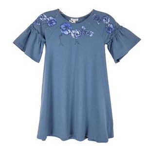Art and Eden Girls Abigail Dress Size 8 Bell Sleeves Blue Floral Organic Cotton - Picture 1 of 11