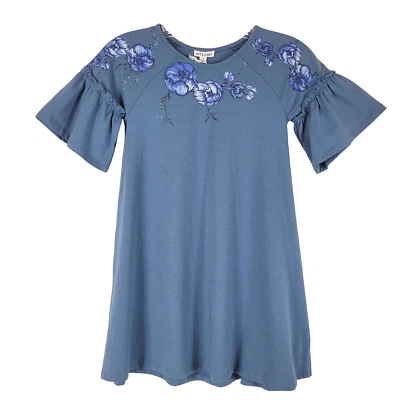 Art and Eden Girls Abigail Dress Size 8 Bell Sleeves Blue Floral Organic Cotton - Image 1 of 4
