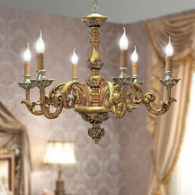 Lampadario legno artistico classico 6 luci FOGLIA ORO E ARGENTO MODELLO AGATA - Immagine 1 di 4