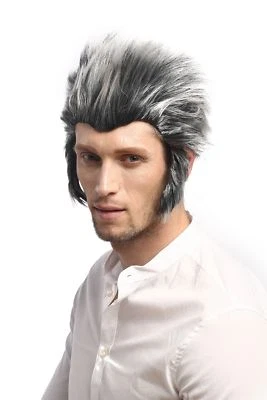 WIG ME UP Peluca Hombre Carnaval Halloween Hombre Lobo Gris Negro Toupé Patillas