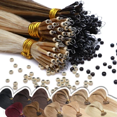 NANO Ring Loop 100% Remy Human Hair Extensions Invisible Micro Beads Thick 150G - Image 1 of 4