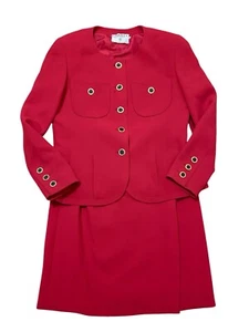 Vintage Chanel Boutique rot Wolle Seide Jacke & Rock Anzug Set Gr. 44 - Bild 1 von 16