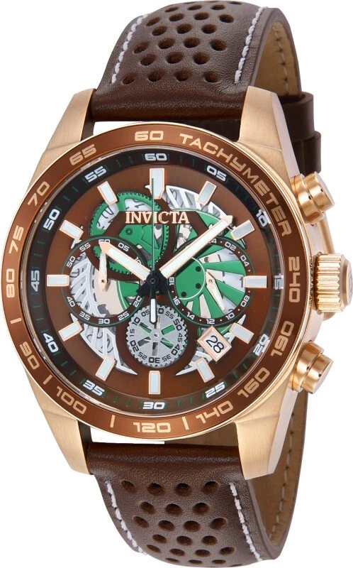 Invicta Aviator Rose Gold 41691 Quartz 45Mm Brown Leather Chrono Date Mens Watch - Image 1 of 4