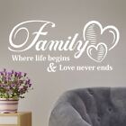 "Family Where Life Begins Love Never Ends" Wall Quote Sticker Motivational decal