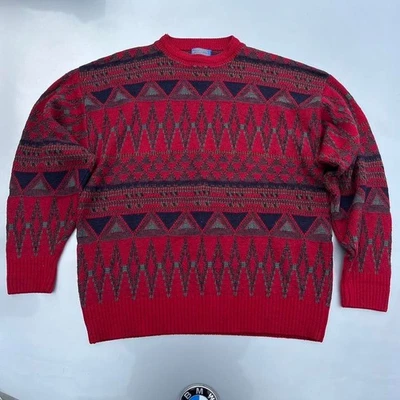 vintage pendleton Red Patterned Wool Sweater - Image 1 of 4