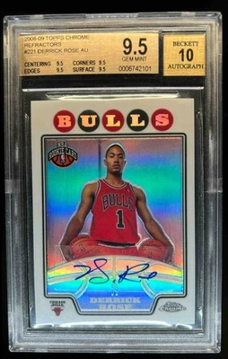 2008-09 Topps Chrome Derrick Rose Refractor Autograph Auto Rookie #/145 BGS 9.5 - Image 1 of 2