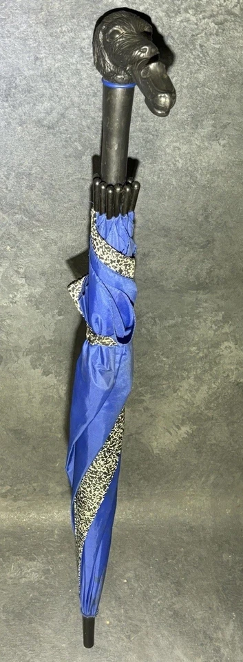 "Paraguas vintage de cebra azul con mango en boca para zapato para perro 34""" Foto 1 de 4