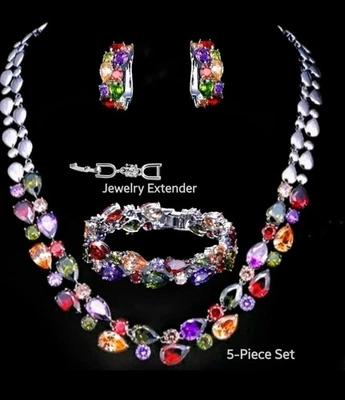 18k White Gold Plated Multicolor Lustrous Jewelry Set Lab-Created Swarovski - Image 1 of 4