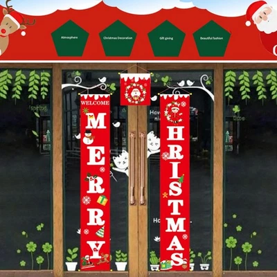 3Pcs Christmas Banner Sign Merry Christmas Holiday Door Wall Decoration Ornament - Image 1 of 4