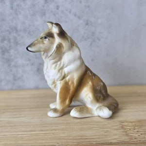 Vintage Collie Dog Figurine Sitting Puppy Dog 2" Brown White - Picture 1 of 7