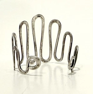 Ed Levin Sterling Silver Bangle Bracelet Wavy Benn VT Signed Modernist Cuff - Picture 1 of 9