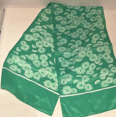 Vintage 1960’s Nasharr Freres Green & White Floral Scarf Design Polyester 11X44 - Image 1 of 4