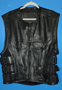 First Classic Leather Riding Gear Vest Lined Large Zipper Adjust Buckle Pockets - Picture 1 of 11