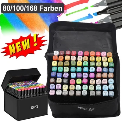 MARKENLOS 80/100/168 Farben Marker Stifte Set mit Doppelköpfiger Alkoholmarker Set Manga