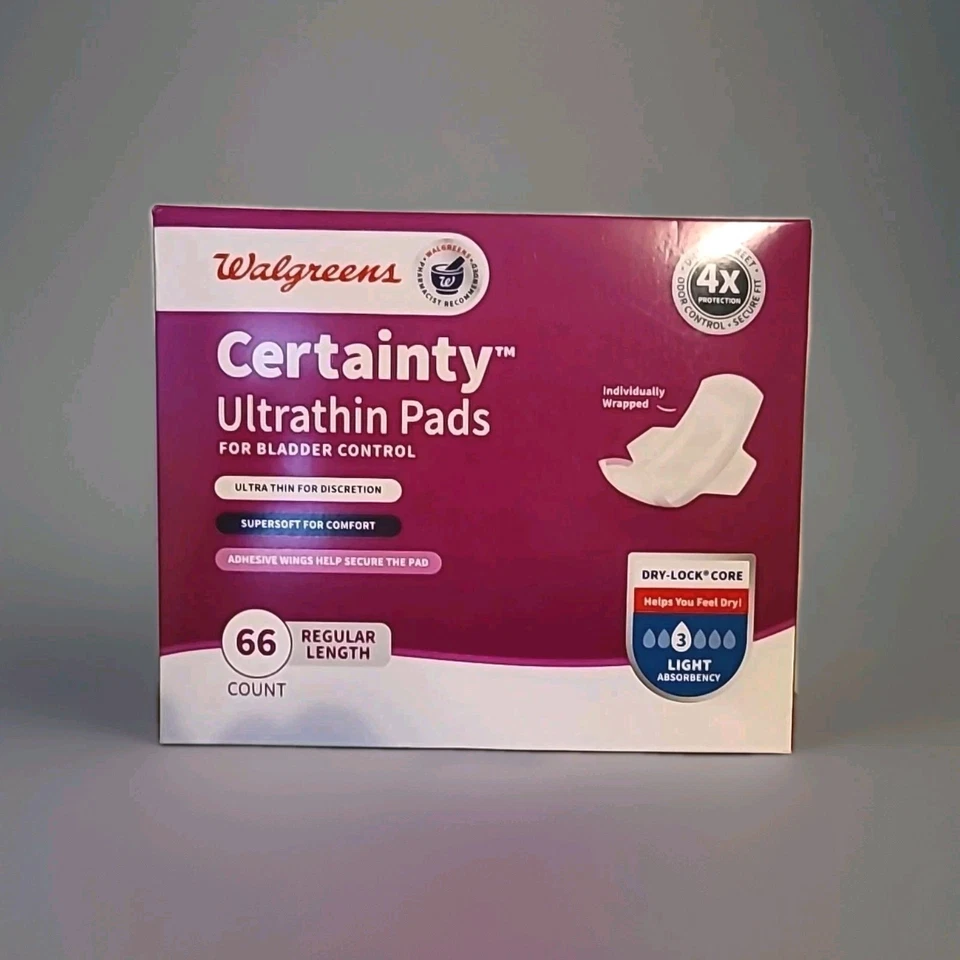 Almohadillas de control de vejiga Certainty para mujer Walgreens absorción de luz longitud regular 66 unidades Foto 1 de 1