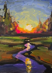 New Small Art Sketch Colorist Style Impressionism Framed Studio Painting Hawkins - Picture 1 of 7