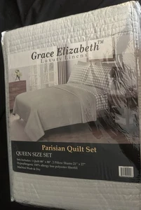 Grace Elizabeth Luxus Bettwäsche Parisian Queen Quilt Set Hellgrau - Bild 1 von 5