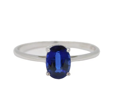 Anillo solitario de oro blanco de 9 quilates y zafiro talla ovalada de 0,6 quilates vintage c1990 Birmingham Foto 1 de 4
