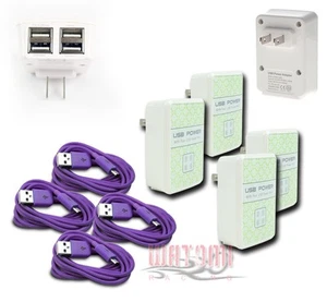 4X 4 USB PORT WALL ADAPTER+6FT CABLE SYNC CHARGER PURPLE GALAXY S4 S3 S2 NOTE 2 - Bild 1 von 1