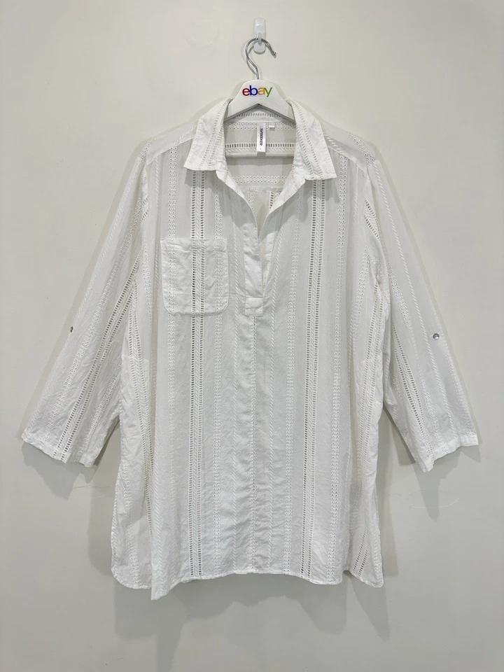 Camisa de vestir Sunseeker para mujer L blanca algodón detalle de ganchillo vacaciones en la playa Foto 1 de 4