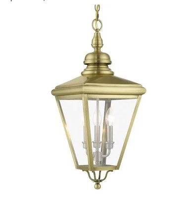 Livex Adams 3 Lt Outdoor Large Pendant Lantern, Brass/Cluster - 27377-01 New - Image 1 of 4