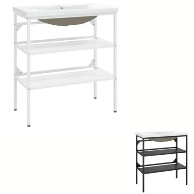 Bathroom Washbasin Frame with Built-in Basin Black/White Multi Sizes vidaXL - image 1 of 3