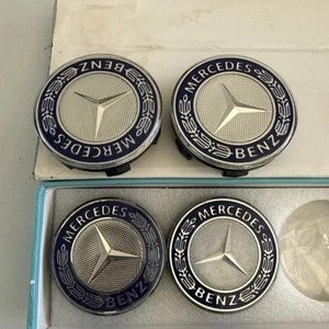 4x Set Blue Wheels Floating Center Caps XL Hubcap 7.2 Inch For Mercedes-Benz - Picture 1 of 4