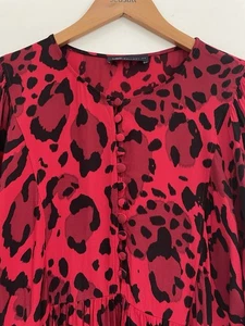 M&S Leopard Print Prairie Dress Size 16 Red Black Button Up Top - Picture 1 of 7