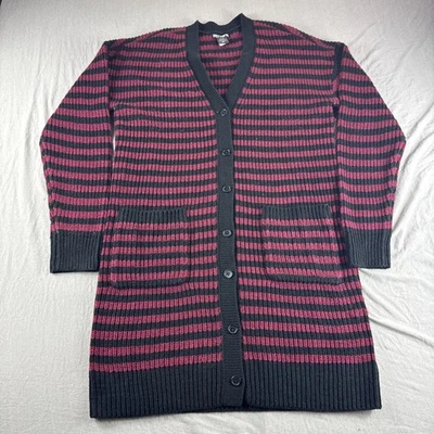 Cárdigan Suéter Tejido Hot Topic Mujeres M Rayas Rojo Negro Bolsillos Abotonados Largo Foto 1 de 4