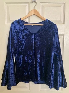 Crushed Velvet Bell Sleeve V Neck Top Large Whimsigoth Gothic Fairy Festival - Picture 1 of 8
