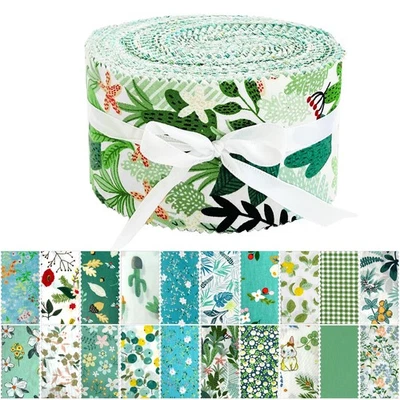 80+ Tiras de rollo de gelatina precortadas tela acolchado algodón verde floral 2,5x20 Foto 1 de 4