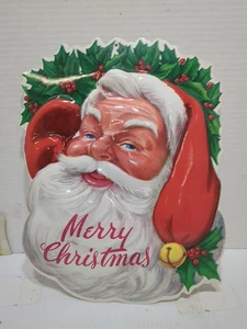 Vintage Plastic Santa Merry Christmas Wall Hanging 12.5" - Picture 1 of 7