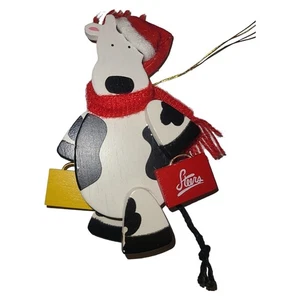 Vintage Avon Stechpalme fröhliche Weihnachten Kuh Einkauf lenkt Holz Ornament - Bild 1 von 4