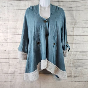 XCVI Damen Jacke Sweatshirt mit Kapuze und Knopfleiste Gr. Medium blau Baumwollmischung - Bild 1 von 5