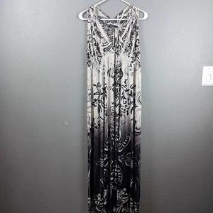 Apt. 9 Black White Surplice V-Neck Maxi Dress XL Ruched Empire Waist Stretch - Picture 1 of 10
