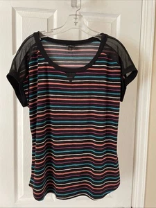 Worthington Damen Wunderschönes Schwarz Rosa Print Kurzarm Bluse Top Gr. L - Bild 1 von 3