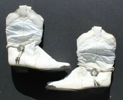 Botas de cuero blancas Cyndi Lauper de colección años 80/90 borlas occidentales para mujer 7,5  Foto 1 de 4