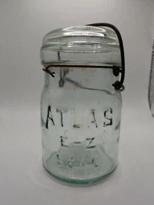 Vintage 5.5" Lidded Aqua Glass Pint Atlas E-Z Seal Jar B1 - Picture 1 of 6