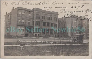Chicago IL - DOG & EARLY AUTO AT PRAIRIE AVENUE & 56TH STREET - RPPC Postcard - Picture 1 of 2