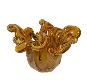 Vintage Italian Hand Made Art Glass Swirl Bowl Amber Honey Cristal - Picture 1 of 4