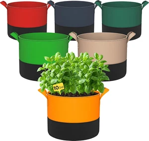 6 Pack 10 Gallon Grow Bags - 350G Heavy Duty Thickened Colorful Potato Grow Bags - Picture 1 of 12