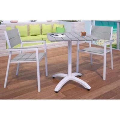 Modway Maine Juego de Comedor Patio Moderno de Aluminio de 3 Piezas en Blanco/Gris Claro Foto 1 de 4