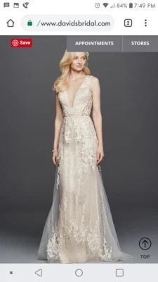 Vestido de noiva champanhe/marfim, tamanho 4, alterado, nunca usado, com etiquetas - Imagem 1 de 4