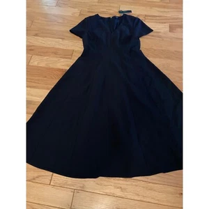 NUEVO CON ETIQUETAS Tahari, Mujer Negro, Manga Corta Cuello en V, Vestido Falda Completa Talla 2 - Imagen 1 de 8