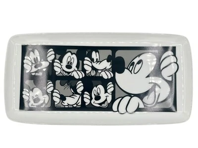 Bandeja de servir cerâmica Disney Mickey Mouse colagem tira filme preto e branco 13,5" - Imagem 1 de 3