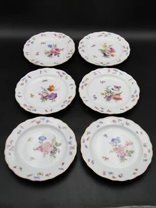 6 piatti porcellana Meissen fiori bouquet insetti bordo oro nuovo scollo - Foto 1 di 12