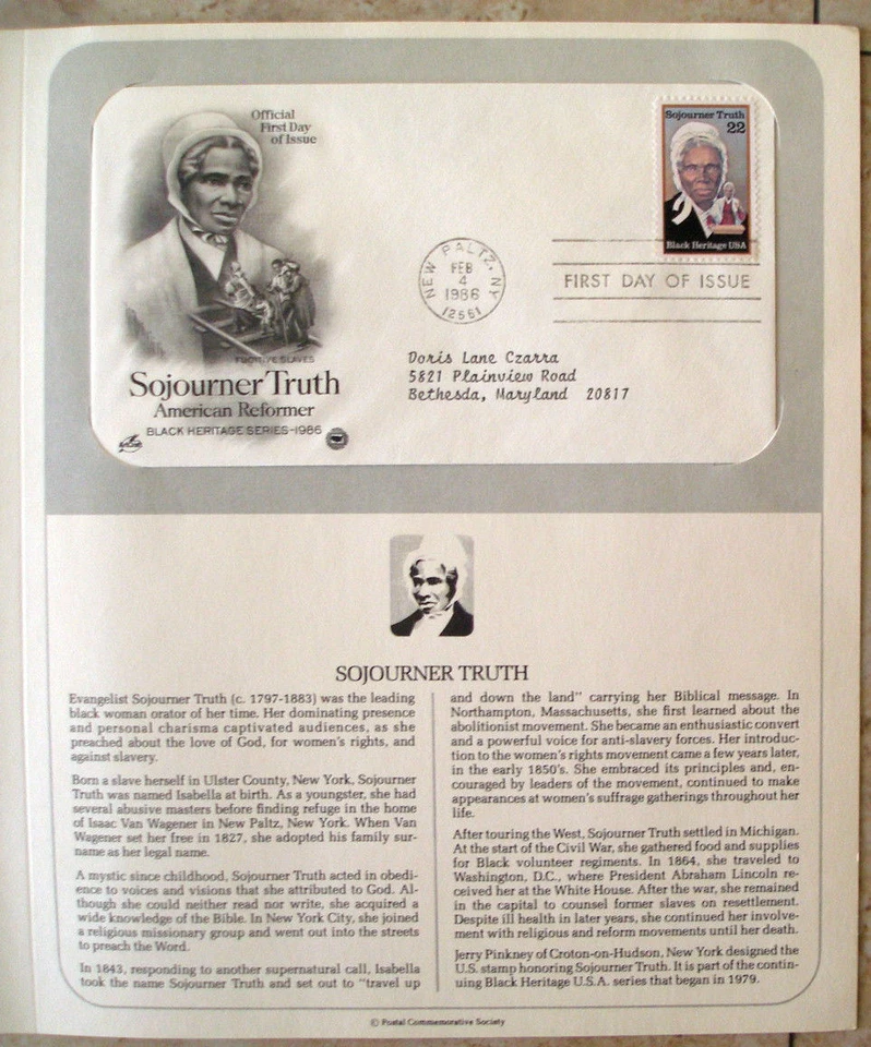 Postal Society First Day Cover FDC #  2203 - 22 cent Sojourner Truth . 1986 - Image 1 of 1