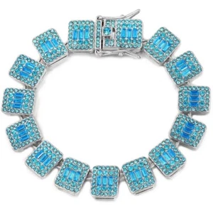 Stainless Steel 7 CTTW Blue Baguette/Round CZ’s Silver 8” Bracelet 43.6 grams - Picture 1 of 1