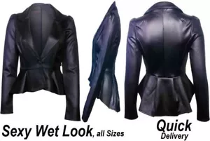 Womens Black Leather Jacket Motorcycle Lambskin Peplum Size S M L XL XXL - 407 - Picture 1 of 4
